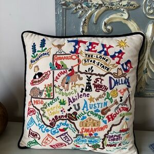Cat studio hand embroidered Texas accent pillow